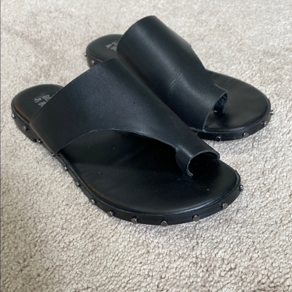 Bleecker&Bond leather Sleek Black Minimalist Slide Sandals